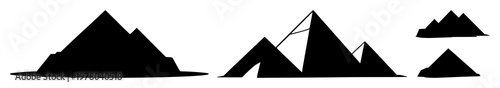 Pyramids set with solid black icon on white background featuring ancient Egypt, landmark, icon with minimalist and line art