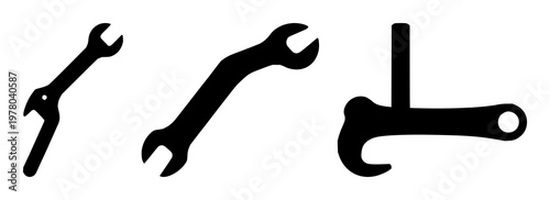 Plumbing wrench set with solid black icon and white background featuring plumbing, tools, icons with vector and line art