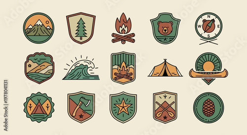 Retro Inspired Logo Badges Collection Outdoor Adventure Emblems for Camping and Wilderness Exploration