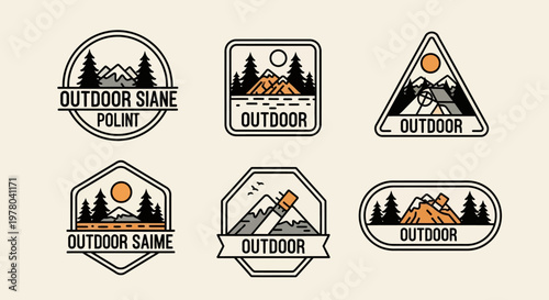 Collection of modern vintage outdoor adventure logos and badges for travel and exploration