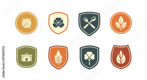 Vintage Shield Icons for Business, Nature, and Food Concepts