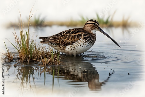 Snipe feeding in a flooded field