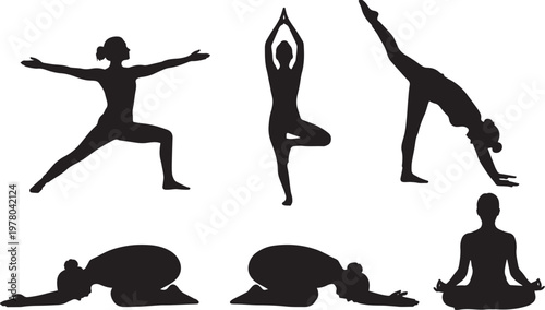 Yoga Silhouette Poses Collection – Warrior, Tree, Meditation, Child’s Pose