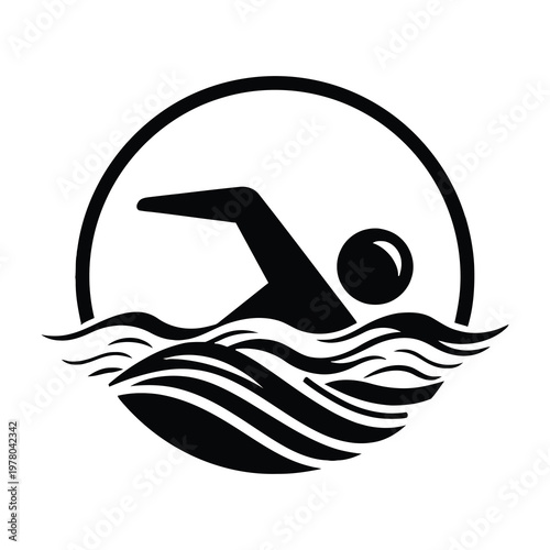 Swimming athlete in motion within a circle logo design