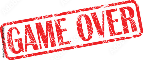 A red game over stamp on a white background