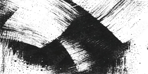 Abstract expressive black brushstrokes and smudges creating a textured design with a dark and light contrast.