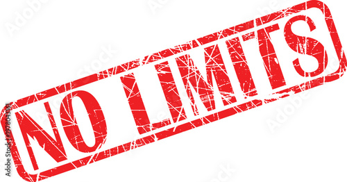 A red and white no limits stamp on a white background