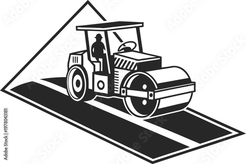 Asphalt Paver Machine Laying Fresh Road Surface for Highway Construction Project Illustration