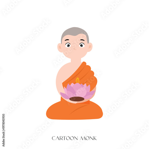 Southeast Asian Cultural. Standing Thai Monk Greeting in Meditation Robes