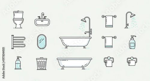Collection of bathroom icons and elements for design.