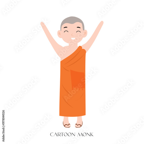 Happy monk expression face, welcome hand gesture. monk character design