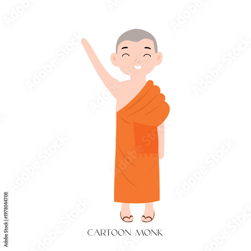 Happy monk expression face, welcome hand gesture. monk character design