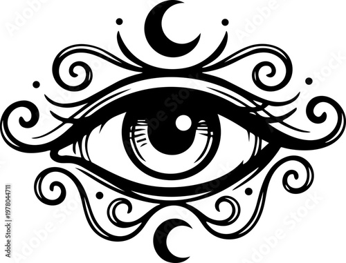 Mystical Floating Eye Symbol With Cosmic Rays And Stars