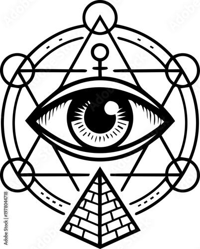 Mystical Floating Eye Symbol With Cosmic Rays And Stars