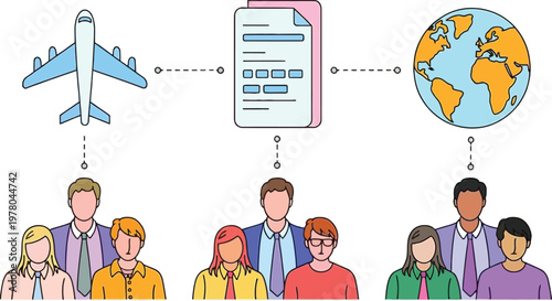 Global Business Connections: Travel, Contracts, and People Isolate PNG