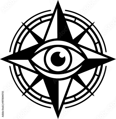 Mystical Floating Eye Symbol With Cosmic Rays And Stars