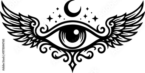 Mystical Floating Eye Symbol With Cosmic Rays And Stars