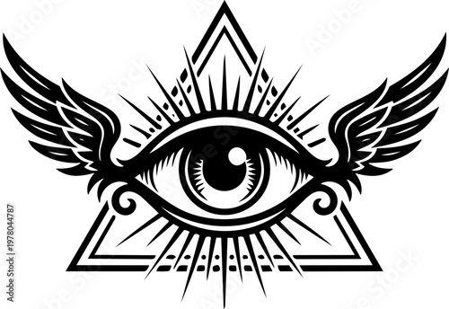 Mystical Floating Eye Symbol With Cosmic Rays And Stars