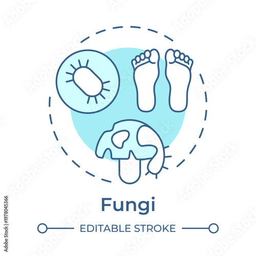 Fungi soft blue concept icon. Systemic infection, personal hygiene. Foot health, microorganism growth. Round shape line illustration. Abstract idea. Graphic design. Easy to use in brochure, article