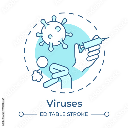 Viruses soft blue concept icon. Illness symptoms, antiviral medications. Disease microorganisms. Round shape line illustration. Abstract idea. Graphic design. Easy to use in brochure, article