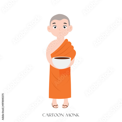 Smiling cartoon people monk  including a fan 