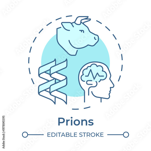 Prions soft blue concept icon. Infectious proteins, neurodegenerative diseases. Genetic material. Round shape line illustration. Abstract idea. Graphic design. Easy to use in brochure, article