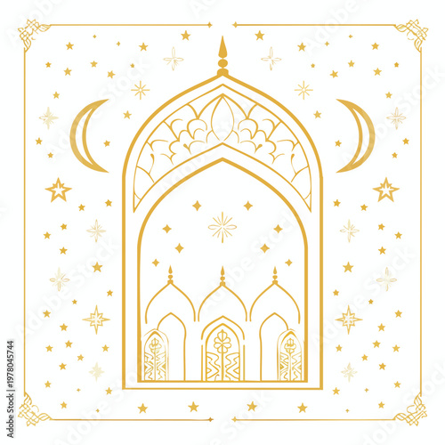 Islamic Arch Ornament In Gold With Stars.