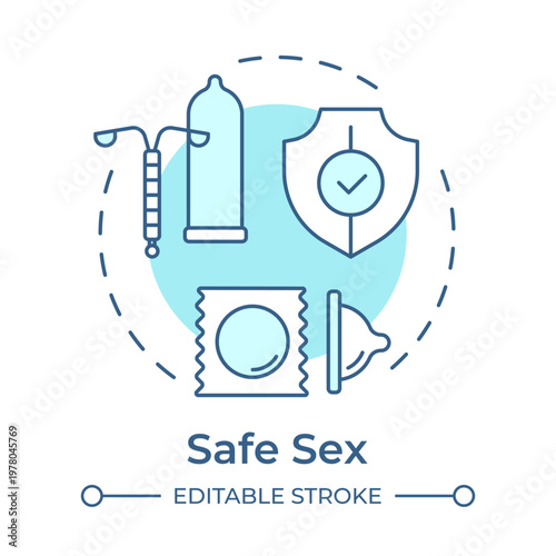 Safe sex soft blue concept icon. Contraception products, health protection. Sexual health. Round shape line illustration. Abstract idea. Graphic design. Easy to use in brochure, article