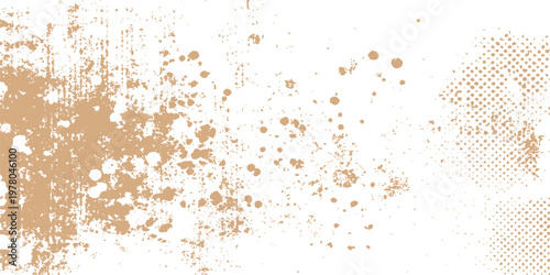 Abstract a textured brown grunge design, speckled with ink blots, splatters, and a subtle halftone effect, creating a captivating visual experience.