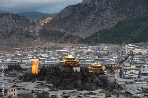 Aerial View of Dukezong Ancient City in Shangri-la, Yunnan, China
