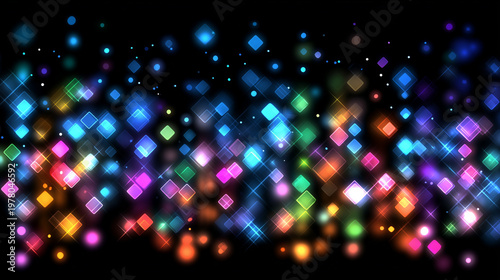 カラフルなネオンの四角いグリッターと紙吹雪の背景