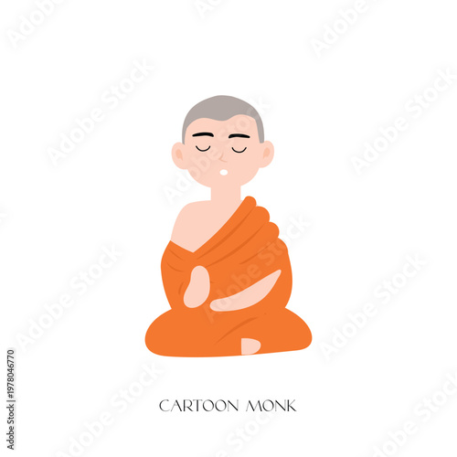 Man monk meditating in lotus pose yoga vector illustration