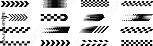 Racing Stripes and Checkered Flag Vector Designs for Motorsport, Automotive Graphics, Speed Themes, Competition Branding, and Race Event Visual Identity Elements