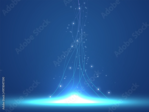 Futuristic Big Data Flow and Digital Network Intelligence Vector Illustration design Concept with Abstract Glowing Blue Lines Rising from Light Source, Representing High-Speed Connectivity and Growth.