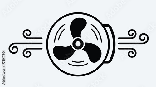Electric Fan Ventilation Illustration with Air Circulation System and Wind Flow Lines for Cooling Appliance Climate Control Temperature Regulation