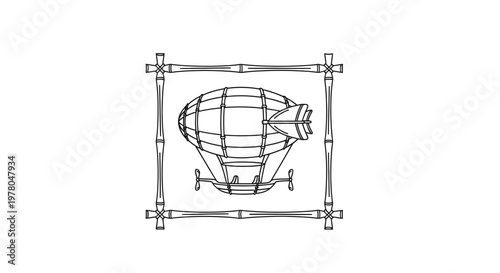 Steampunk Airship Illustration in Bamboo Frame