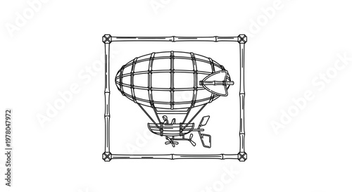 Steampunk Airship Illustration in Bamboo Frame