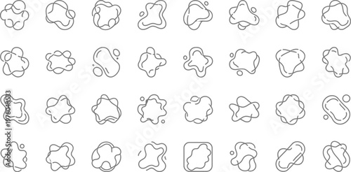 Abstract outlines of fluid shapes and organic blobs are organized in a clean, minimalist vector grid.