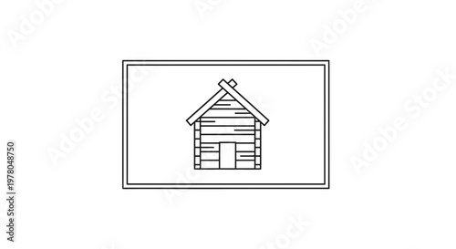 Simple Line Art Icon of a Wooden Cabin, Rustic House Symbol
