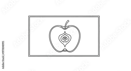 Simple Line Art of a Halved Apple with Seeds