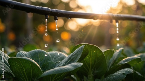 Sustainable Drip Irrigation System Close Up for Agriculture