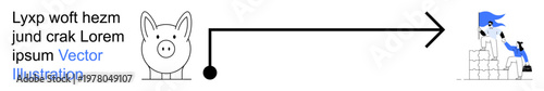 Personal finance, investment growth, saving strategies, economic planning, financial success, business development. Piggy bank leading to a figure on stacked blocks. Personal finance and investment