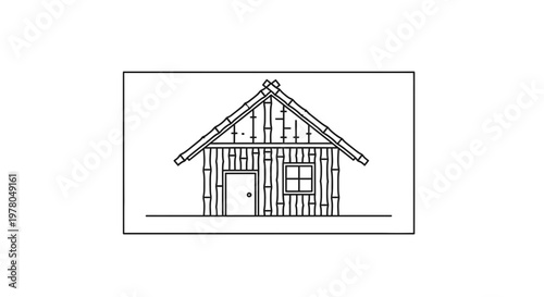 Rustic Wooden Cabin Sketch: Simple House Design with Door and Window
