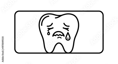 Sad Tooth Icon Crying Tears, Dental Pain and Cavity Concept