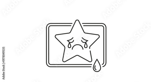 Sad Star Icon Crying Tears, Negative Feedback Concept, Low Rating Symbol