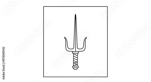 Sai Weapon Icon, Traditional Japanese Martial Arts Tool, Outline Vector Illustration