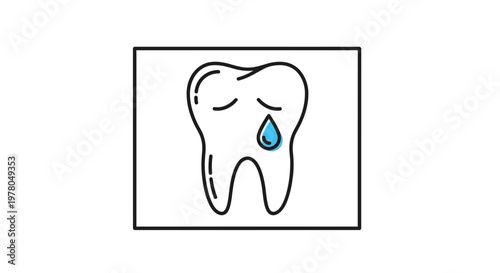 Sad Tooth Icon with Tear Drop, Dental Pain and Cavity Concept