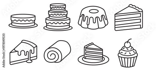 Dessert Outline Icons Cake Pastry Sweet Food Set