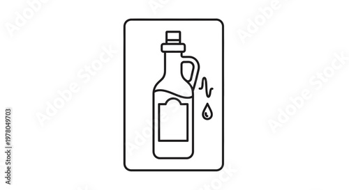 Oil Bottle Icon with Dripping Liquid and Handle, Simple Line Art
