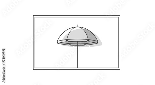 Outdoor Beach Umbrella Open Sunshade Protection Isolated White Background Line Art